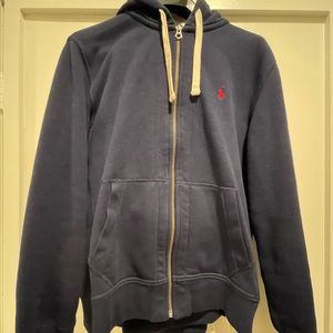 Polo Ralph Lauren Zip Up Hoodie Sz Large and Pants Sz Medium Navy with Red